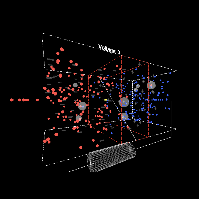 A visualization of electrons and holes with an empty region in the middle